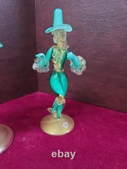 Vintage Murano Glass Figurines Set Of 2, 13 & 9 WithUranium Glass Highlights