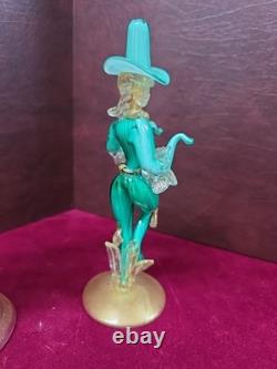 Vintage Murano Glass Figurines Set Of 2, 13 & 9 WithUranium Glass Highlights