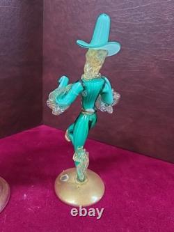 Vintage Murano Glass Figurines Set Of 2, 13 & 9 WithUranium Glass Highlights