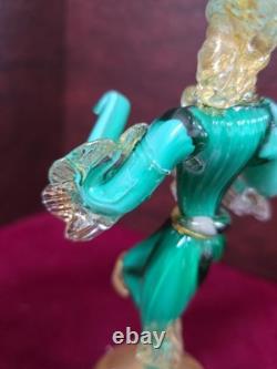 Vintage Murano Glass Figurines Set Of 2, 13 & 9 WithUranium Glass Highlights