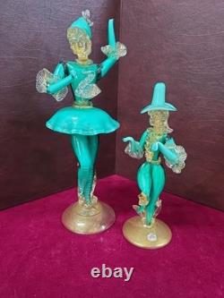 Vintage Murano Glass Figurines Set Of 2, 13 & 9 WithUranium Glass Highlights