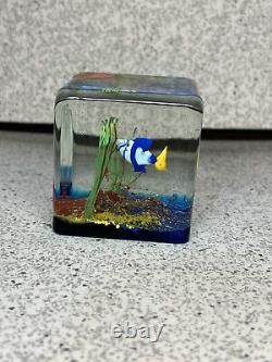 Vintage Murano Glass Fish Aquarium Bowl Square Block Sculpture Paperweight NWT