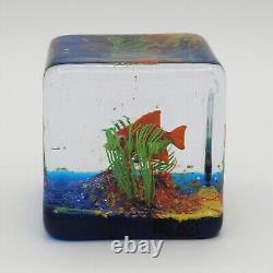 Vintage Murano Glass Fish Aquarium Copper Aventurine Square Cube 2.5