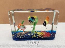 Vintage Murano Glass Fish Aquarium Rectangle Block Sculpture Nice