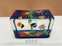 Vintage Murano Glass Fish Aquarium Rectangle Block Sculpture Nice