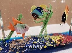 Vintage Murano Glass Fish Aquarium Rectangle Block Sculpture Nice