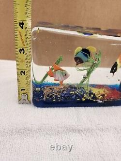 Vintage Murano Glass Fish Aquarium Rectangle Block Sculpture Nice