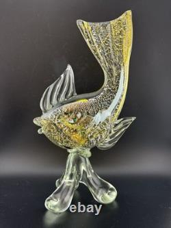 Vintage Murano Glass Fish Figurine With Gold And Silver Flecks