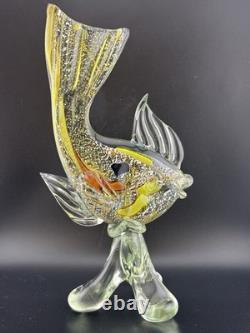 Vintage Murano Glass Fish Figurine With Gold And Silver Flecks