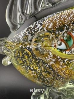 Vintage Murano Glass Fish Figurine With Gold And Silver Flecks