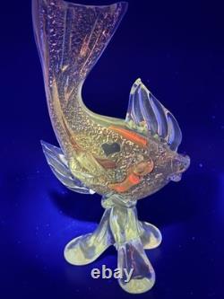 Vintage Murano Glass Fish Figurine With Gold And Silver Flecks