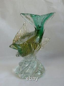 Vintage Murano Glass Fish Statue Control Bubble Gold Flake Estate Collection