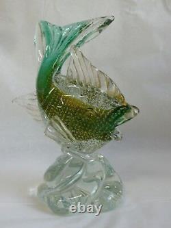 Vintage Murano Glass Fish Statue Control Bubble Gold Flake Estate Collection