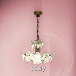 Vintage Murano Glass Floral Chandelier Antique White & Gold, 60cm Height