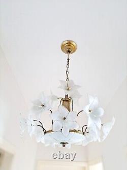 Vintage Murano Glass Floral Chandelier Antique White & Gold, 60cm Height