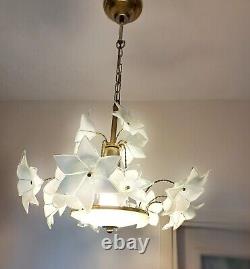 Vintage Murano Glass Floral Chandelier Antique White & Gold, 60cm Height