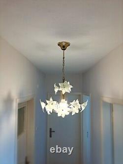 Vintage Murano Glass Floral Chandelier Antique White & Gold, 60cm Height