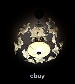 Vintage Murano Glass Floral Chandelier Antique White & Gold, 60cm Height