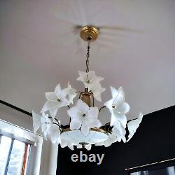 Vintage Murano Glass Floral Chandelier Antique White & Gold, 60cm Height