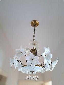 Vintage Murano Glass Floral Chandelier Antique White & Gold, 60cm Height