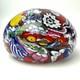 Vintage Murano Glass Floral & Scramble Millefiori Paperweight With Sticker