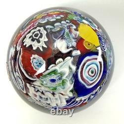 Vintage Murano Glass Floral & Scramble Millefiori Paperweight With Sticker