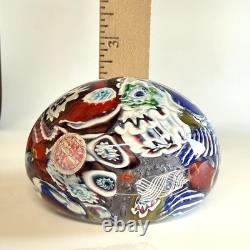 Vintage Murano Glass Floral & Scramble Millefiori Paperweight With Sticker