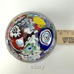 Vintage Murano Glass Floral & Scramble Millefiori Paperweight With Sticker