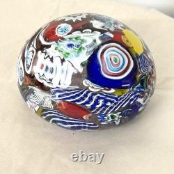 Vintage Murano Glass Floral & Scramble Millefiori Paperweight With Sticker