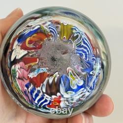 Vintage Murano Glass Floral & Scramble Millefiori Paperweight With Sticker