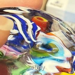 Vintage Murano Glass Floral & Scramble Millefiori Paperweight With Sticker