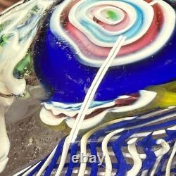 Vintage Murano Glass Floral & Scramble Millefiori Paperweight With Sticker
