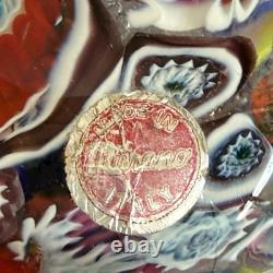 Vintage Murano Glass Floral & Scramble Millefiori Paperweight With Sticker