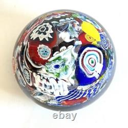 Vintage Murano Glass Floral & Scramble Millefiori Paperweight With Sticker