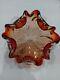Vintage Murano Glass Flower Centerpiece Bowl Red Orange Italy MCM, Seeded Bubbles