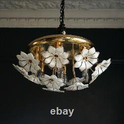 Vintage Murano Glass Flower and Gold Plated Flushmount Ceiling Light