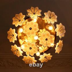 Vintage Murano Glass Flower and Gold Plated Flushmount Ceiling Light