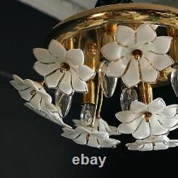 Vintage Murano Glass Flower and Gold Plated Flushmount Ceiling Light