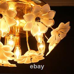 Vintage Murano Glass Flower and Gold Plated Flushmount Ceiling Light