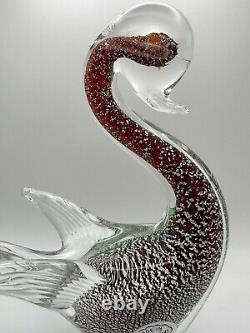 Vintage Murano Glass Foil Red Swan Figurine Statue 8