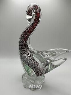 Vintage Murano Glass Foil Red Swan Figurine Statue 8