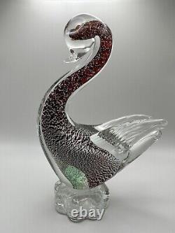 Vintage Murano Glass Foil Red Swan Figurine Statue 8