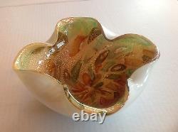 Vintage Murano Glass Folded Bowl Tutti Frutti murrine and Aventurine