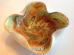 Vintage Murano Glass Folded Bowl Tutti Frutti murrine and Aventurine