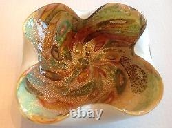 Vintage Murano Glass Folded Bowl Tutti Frutti murrine and Aventurine