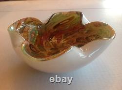 Vintage Murano Glass Folded Bowl Tutti Frutti murrine and Aventurine