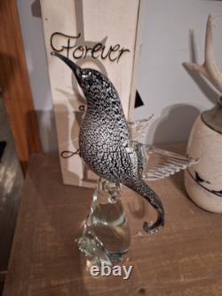 Vintage Murano Glass Formia Black Sickle-Billed Magnificent Bird Of Paradise