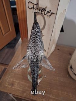 Vintage Murano Glass Formia Black Sickle-Billed Magnificent Bird Of Paradise