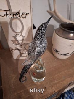 Vintage Murano Glass Formia Black Sickle-Billed Magnificent Bird Of Paradise