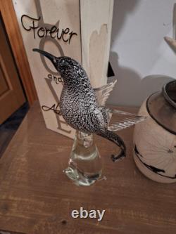 Vintage Murano Glass Formia Black Sickle-Billed Magnificent Bird Of Paradise